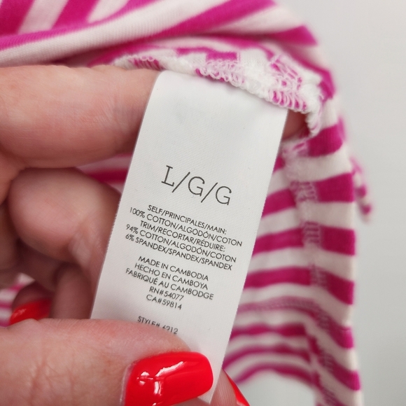 Cabi Backyard Tee Womens Size Large Short Sleeve Pink White Striped - Picture 5 of 6